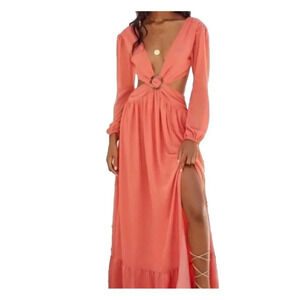 Vici Rosewood Cutout Slit Maxi Dress in Coral sz S Femenine Formal Parti…